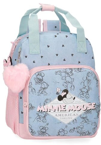 Disney Joumma Bags Minnie American Darling Kinderrucksack, blau und rosa, Aus Polyester, Verstellbare Schultergurte für bequemes Tragen, Mehrere Fächer, Mit rosa Pompon-Schlüsselanhänger