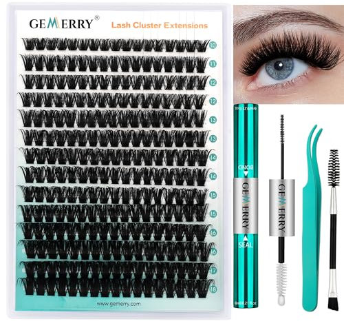 GEMERRY Extension Cils Kit Faux Cils Individuel 80D Extension de Cils Bouquet Cils individuel Natural D Curl 10-18 mm avec Colle et Scellements Applicateur Pince DIY Kit Faux Cils(80D-D-10-18mm-Set)