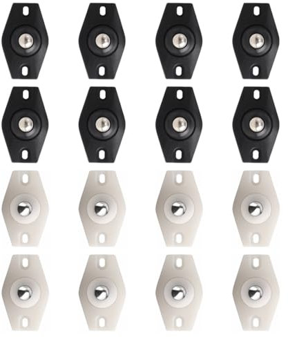 Tomedeks 16 Stück Kugelrollen,Mini Rollen Kugelrollen Selbstklebend 360° Möbelrollen Klein, Kugelrollen Für Möbel, Rollen Zum Kleben,Rollen Für Küchengeräte, Mülltonnen, Küchenutensilien(Weiß/Schwarz)
