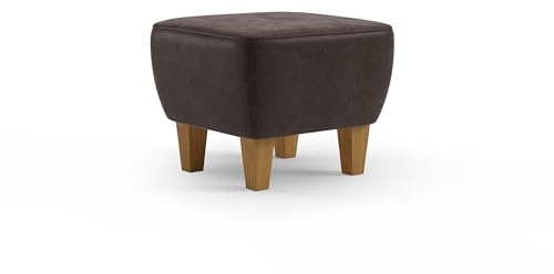 Cavadore Hocker Vida / Polsterhocker mit massiven Holzfüßen in Eiche / 52 x 46 x 52 / Mikrofaser, Braun