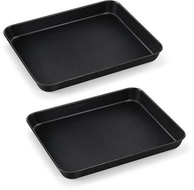 TeamFar Toaster Oven Pan, 10.5” x 8” x 1” Carbon Steel Cookie Sheet, 2 PCS