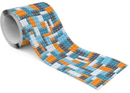 Muralo - Selbstklebende Bordüre - Tapetenbordüre Wandbördure - Dekorative Wandtatto für Wände, Möbel, Decken, Tapeten, Wandverkleidungen, Türen - Blaue Bausteine - Br.10cm x Hö.300cm
