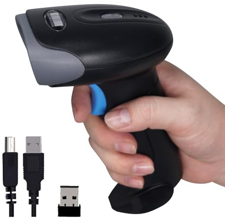 1D 2D QR Barcode Scanner Wireless, Handheld Cordless Bar Codes Reader | with 2000mAh Battery for Mobile Payment, Convenience Store, Supermarket, Warehouse Inventory