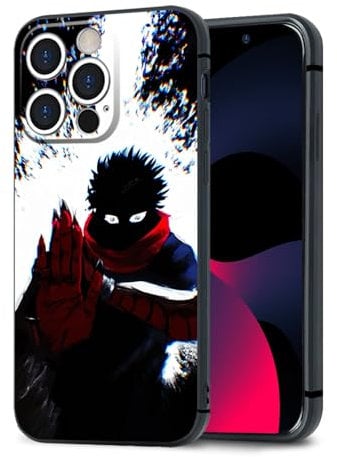 HWLHJJ Yuji Itadori JJK Silicone TPU Anime Case, Cool Black Mobile Phone Case, Customizable Manga Art for iPhone 14