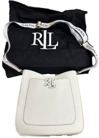 Ralph Lauren Lauren Kameryn-Umhängetasche aus Vollnarbenleder, glatte Oberfläche, Segeltuch und Leder, beige, Large