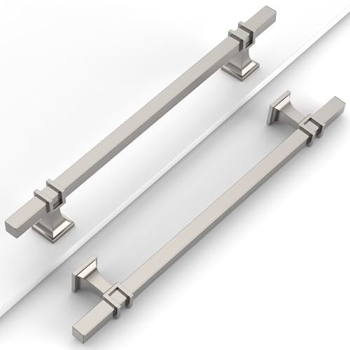 Coinkoly 10 Pack Satin Nickel Cabinet Handles 192MM Hole Centers - Drawer & Kitchen Cupboard Handles UK0012