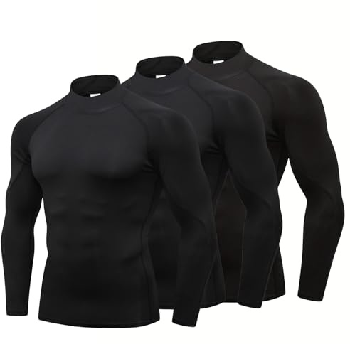 YUSHOW Kompressionsshirt Herren Langarm Halbhoher Kragen - Atmungsaktives Funktionsshirt Slim Fit für Fußball, Ski & Training - Schnelltrocknend & Formstabil