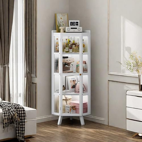 Vitrina de cristal con puertas, armario de almacenamiento grande, vitrina para colección Curio, estantería alta con puertas de vidrio transparente
