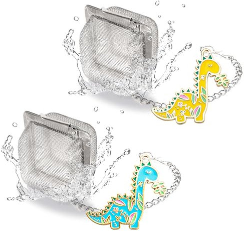 PUSCOBSY Cube Tea Infuser Set with Charming Dinosaur Charms, 2 PCS Tea Strainers for Loose Tea Extract and Cold Brew, Reusable Tea Steepers with Blue & Yellow Dinosaur Pendant