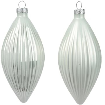 Decoris Christbaumkugeln 3er Set Oliven-Zapfen Weiss aus echten Glas - Glanz und Matt, dia6cm H.13cm - 3 STK. a 13,0 cm