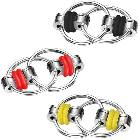 3 Pcs Bike Chain Fidget Toy, Flippy Key Chain Fidget Toy Sensory Toys Flippy Chain Decompression Chain Reducer Hand Spinners Relieves Stress Roller Chain Stainless Steel Keychain for Adults and Kids