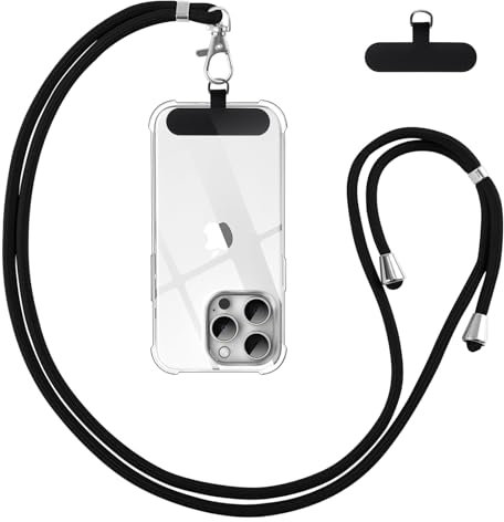 Vauki Cordino per Cellulare Telefono Universale Tracolla Regolabile Collana Collo Nylon Catena Laccio per Cellulare e Patch Telefono per Maggior Parte Smartphone IPhone Samsung Huawei Xiaomi, Nero