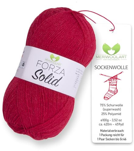 MeriWoolArt® Sockenwolle 4-fädig – 100g Merino Wolle Garn zum Stricken & Häkeln, 75% Schurwolle (superwash), 25% Polyamid, 420m – Ideal für Socken für Herren und Damen, Pullover & Cardigans 4645