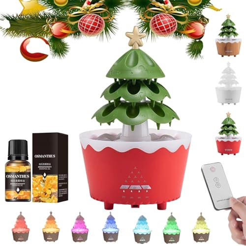 2025 Christmas Tree Diffuser, Tree Shape Christmas Diffuser, 7 Color Gradient Lights Christmas Tree Essential Oil Diffuser, Perfect for Christmas Decor(Red,Osmanthus*2)