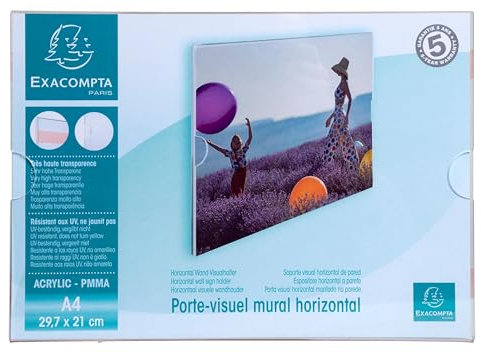 Exacompta - Réf. 84858QD - Carton de 10 - Porte-visuel mural horizontal A4 pour afficher les photos ou documents - en PMMA (acrylique) très haute transparence - Cristal