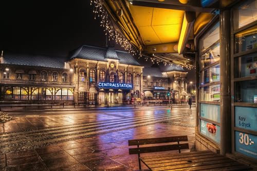 Puzzle für Erwachsene 1000 Teile Zentralbahnhof Göteborg Schweden Beleuchtet bei Nacht Foto Familie Lustige Herausfordernde Urlaub Puzzles Geschenk