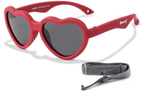 Maesy Baby Sonnenbrille für 0-2 Jahre - UV400 Polarisierter Schutz - Flexibler und Biegsamer Rahmen - Verstellbares Gummiband - Sichere und Bequeme Babysonnenbrillen- Herz - Rot - Maes