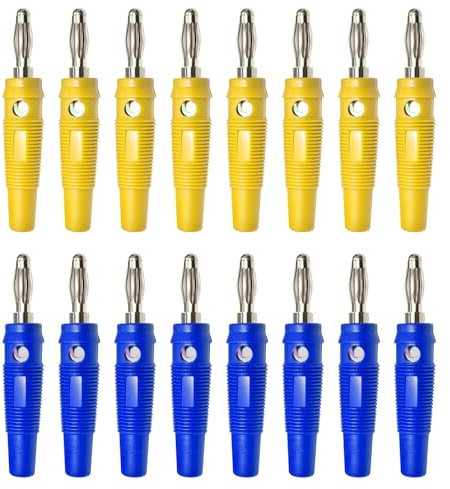 BEELUKY Banana Plugs 16 PCS 4mm Speaker Connectors for Speaker Cable Connectors Home Theater and Sound Systems (Blue/Yellow)