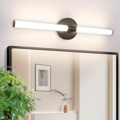 meoaow Spiegelleuchte Bad Wandlampe LED - 60CM Badlampe Wand 8W Badezimmer Lampe Schwarz Wandleuchte 4000K Neutralweiß Modern Wasserdicht IP44 Badlampe für Badschrank Keller Küche