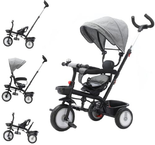 Fenixshop24 Triciclo Multifunzione funge anche da passeggino, per bambini dai 12 mesi ai 5 anni, con peso fino a 25 kg. Seduta a 360° con cintura di sicurezza, poggiapiedi, cappottina parasole