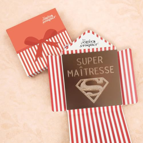 Les cartes à croquer | Prête à Croquer Modèle Super Maîtresse | Tablette de chocolat gravé | Année Scolaire | Chocolat au choix lait, noir, blanc (80g, Chocolat lait)