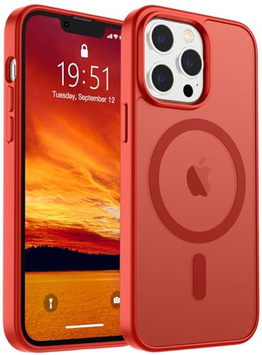 SUPFINE Magnetic for iPhone 12 Pro Max Case (Compatible with MagSafe) (Military Grade Drop Protection) Slim Translucent Matte Shockproof with Anti-Fingerprint Phone Case,Red