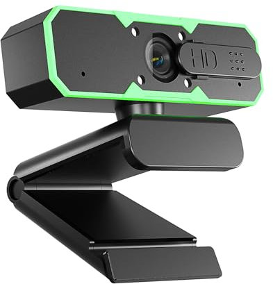 Webcam Gaming 1080P 60FPS Avec Anneau Lumineux RGB, Caméra de Streaming Avec Autofocus, Double Microphone, USB 2.0 Plug & Play pour Vidéoconférences Sur PC, Mac, Laptop et Tablette