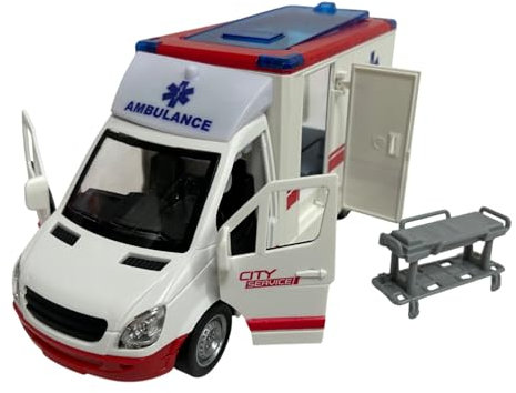 Generisch Krankenwagen Spielzeug mit Lichtern Sirenen Türen und Dach Öffnen Bewegung Kupplung Krankenwagen Große Maßstab 1:16cm 26 Erste Hilfe mit Licht Sounds Ausziehbare Trage für Kinder ab 3 Jahren