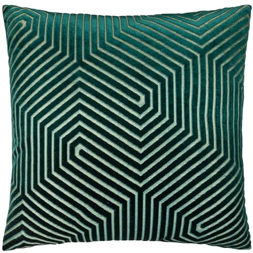 Paoletti Evoke Samtkissen mit Polyesterfüllung – luxuriöses dekoratives quadratisches Kissen mit Chevron-Muster und Füllung (Smaragdgrün – 55x55cm)