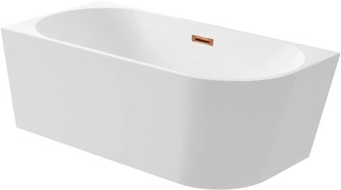 AQUAUNO Fristående hörnbadkar vänster 160 x 80 cm av högkvalitativ sanitetskryl – vitt akrylbadkar med klick-klack, avlopp, överflöd och avloppsbeslag i koppar