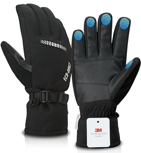 Eco-daily Herren Damen Skihandschuhe Warme Wasserdicht Ski Winterhandschuhe | Handschuhe Touchscreen mit 3m Thinsulate,Atmungsaktiv Ski Gloves,Thermohandschuhe für Skifahren,Radfahren,Wandern