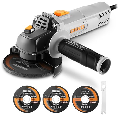 Amoladora Angular, DEKOPRO 115mm 750W Amoladora Angular Eléctrica con cable,12.000 RPM, para cortar, amolar, pulir y lijar, con 2 Discos de Amolar y 1 Disco de Cortar