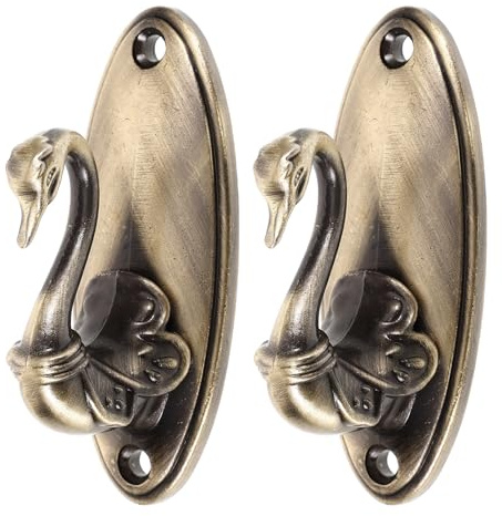 Hemobllo 2PCS Swan Style Curtain Tieback Hooks, Antique Brass Drapery Holdbacks, Easy - Install Vintage Wall Mount for Home/Office Decor, 3.35''