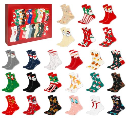 Adventskalender 2025 Frauen Männer Socken Adventskalender Weihnachtssocken Damen Herren,Geschenke für Adventskalende