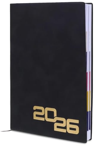2026 Diary, Daily Planner Organizer, Faux Leather Cover Compact Travel Friendly Notebook, Smooth Writing Surface Adaptable Design for School Work and Travel for Notes and Appointments, Black