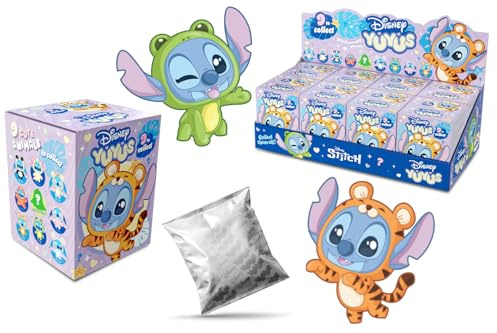 Disney YuYus Stitch Wave 1 – Plüsch-Vinyl-Charms im Blindbox-Format, Bag-Charm-Trend, 9 tierische Designs wie Tiger oder Axolotl, Karabiner, Überraschungsfigur, ca. 12 cm, für Kinder & Fans