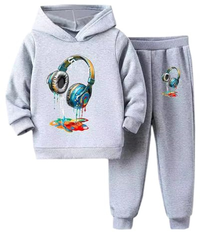 GENERISCH Survêtement pour Garçon - Ensemble de Sport à Manches Longues - Pull à Capuche et Pantalon de Jogging - Tenue d'Hiver - Taille 6-7 ans - Gris Clair