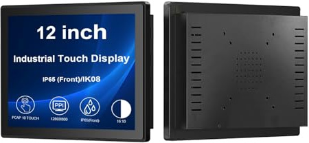 VSDISPLAY Moniteur Industriel Tactile façade IP65,12 Pouces, 1024×768 | Tactile capacitif 10 Points, boîtier en Alliage d'aluminium