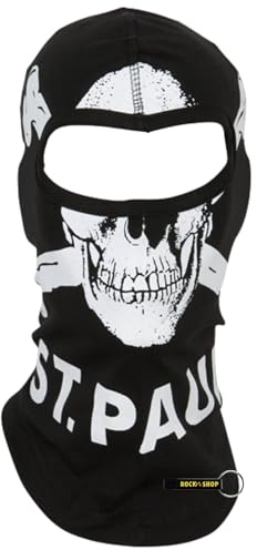 FC St. Pauli Motorradmaske Totenkopf, Offizielles Merchandise, Schwarze Sturmhaube mit weißem Skull-Print und St. Pauli Schriftzug, Bio-Baumwolle
