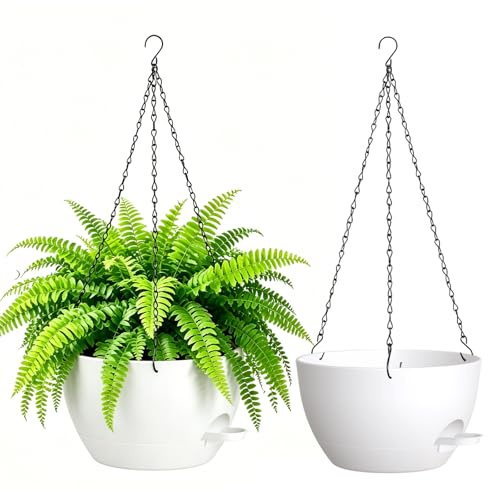 WSMKSZ 25cm Pot de Fleur Suspendu Auto arrosants, Lot de 2, Blanc | Jardinières Suspendues pour Intérieur Extérieur avec Drainage et Réservoir Amovible, Suspension Plante pour Balcon, Salon