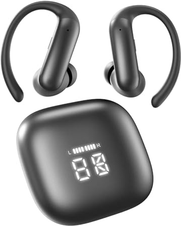 Auriculares inalámbricos Bluetooth 6.0, HiFi Estéreo,Reproducción de 75 Horas,Cancelacion Ruido ENC, IP7,Pantalla LED,Ajuste Cómodo,ios y Android, Cascos Inalambricos para Deportivos Running Negro