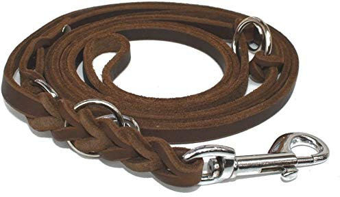 Lederleine Hund 3-Fach verstellbar geflochten, braun verchromt Fettleder Führleine (3m x 8mm)