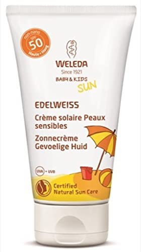 WELEDA Baby and Kids Edelweiss Sensitiv Sonnencreme LSF 50, wasserfester Naturkosmetik Sonnenschutz für sensible Haut von Kindern und Babys, hoher Lichtschutzfaktor gegen UV Strahlung (1 x 50 ml)