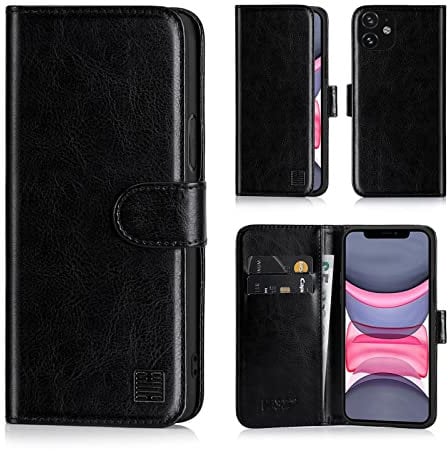 32nd Book Wallet PU Leather Flip Case Cover For Apple iPhone 11 (6.1), Design With Card Slot and Magnetic Closure - Black