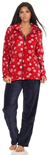 NORMANN-Wäschefabrik Wunderschöner Damen Hausanzug aus Coralfleece in winterlichem Design - 291 216 97 951, Farbe:rot, Größe2:44/46