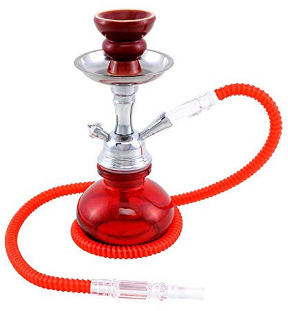 MADGROW. Cachimba Basic Cristal Liso y Cuerpo metálico. 25cm 1 Manguera acrílica. ROJA. Incluye Pack 5 boquillas XXL, Pinzas con perforador