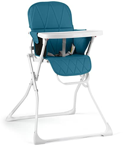 Ricokids Nuco Kinder Hochstuhl - Kindersitz mit Abnehmnbarem Tablett - Fußstütze - Sicherheitsgurt Zusammenklappbar - Leicht und Platzsparend - Mitwachsender - (Weiß-Blau)