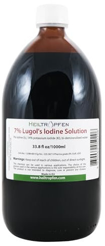 7% Lugols | Lugolsche Jodlösung | 1000 ml | 21% Lugols liquid Formulierung | 7 Prozent elementares Jod und 14% Kaliumjodid | Inhaltsstoffe in pharmazeutischer Qualität | Heiltropfen®