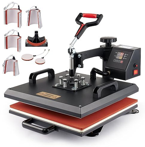 CREWORKS 8 in 1 38X38CM Heat Press Dual Digital Control 360 Degree Swivel Heat Press Machine Multipurpose Combo Kit Sublimation Heat Press Machine for T Shirts, Mug, Hat, Plate, Cap (38x38cm 8in1)