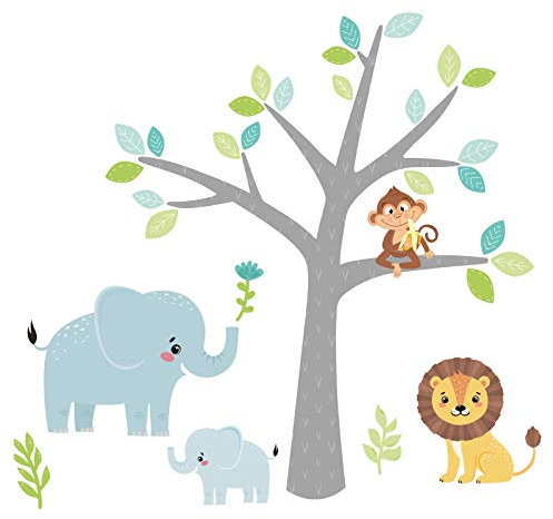 Little Deco Wandaufkleber Kinderzimmer Tiere I Wandbild 68 x 46 cm (BxH) I Löwe Wandsticker Waldtiere Baum Wandtattoo Babyzimmer Junge Kleinkind Kinderzimmer DL524-2